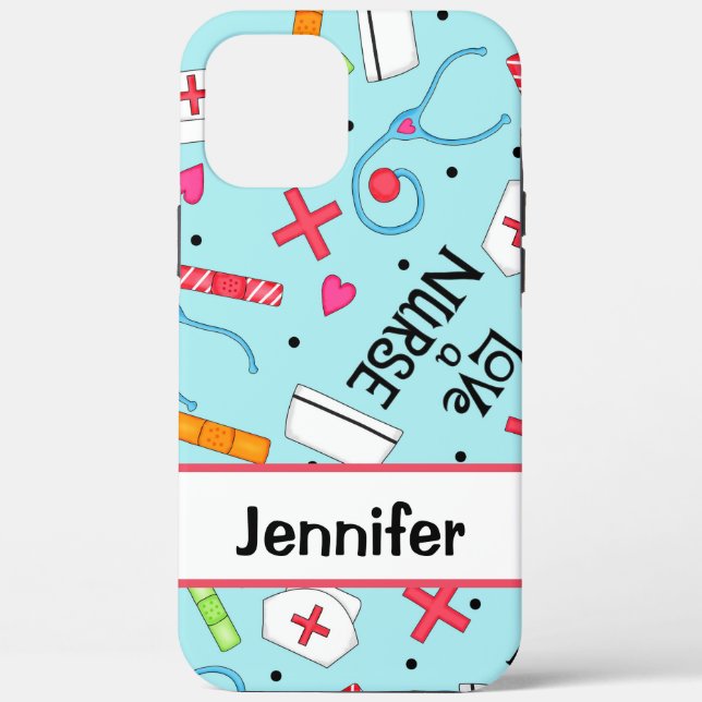 Nurse Medical Art Light Blue Name Personalised Case-Mate iPhone Case (Back)