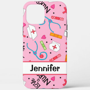 Nurse Medical Art Pink Name Personalised iPhone 12 Pro Max Case