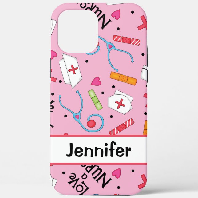 Nurse Medical Art Pink Name Personalised Case-Mate iPhone Case (Back)