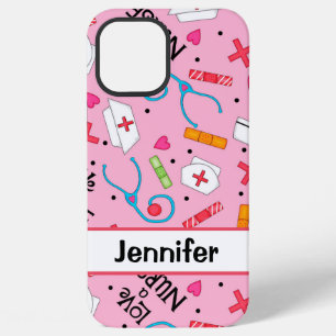 Nurse Medical Art Pink Name Personalised iPhone 12 Pro Max Case