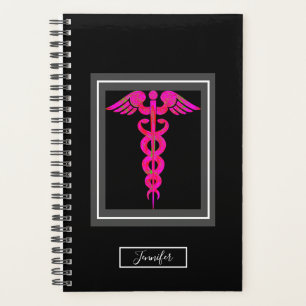 Nurse Medical Black Pink Caduceus Symbol Name Planner