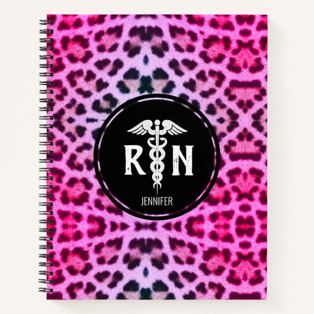 Nurse Medical Caduceus Pink Purple Leopard Print Notebook (Front)