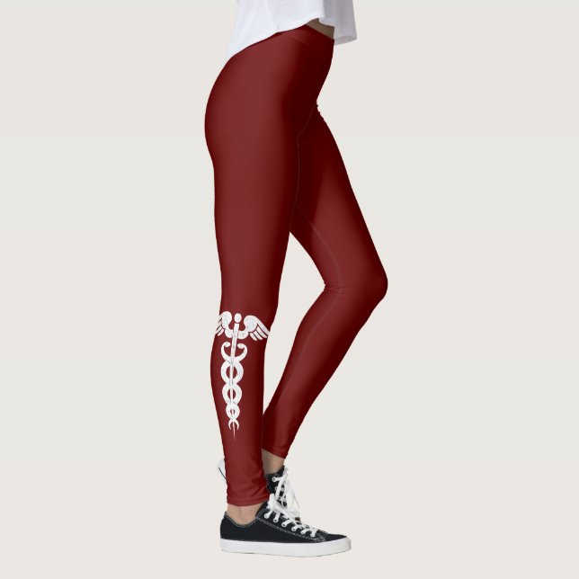 Nurse Medical Caduceus Symbol Dark Red Leggings (Right)