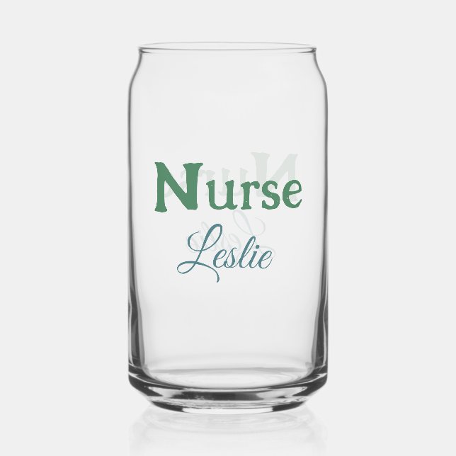 Nurse medical doctor add name text green blue sipl can glass (Front)