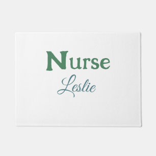 Nurse medical doctor add name text green blue sipl doormat