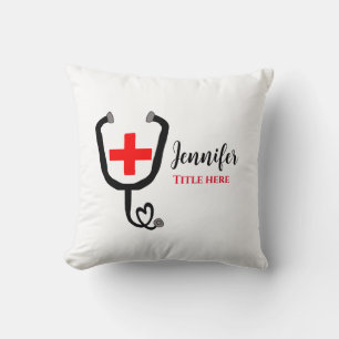 Nurse medical doctor red plus stethoscope add name cushion