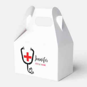 Nurse medical doctor red plus stethoscope add name favour box