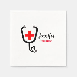 Nurse medical doctor red plus stethoscope add name napkin