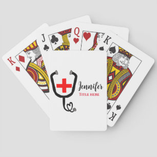 Nurse medical doctor red plus stethoscope add name playing cards