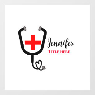 Nurse medical doctor red plus stethoscope add name window cling