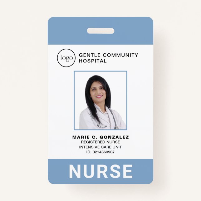 Nurse Medical Light Blue Hospital Logo Photo ID ID Badge (Front)