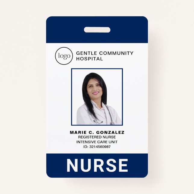 Nurse Medical Navy Blue Hospital Logo Photo ID ID Badge (Front)