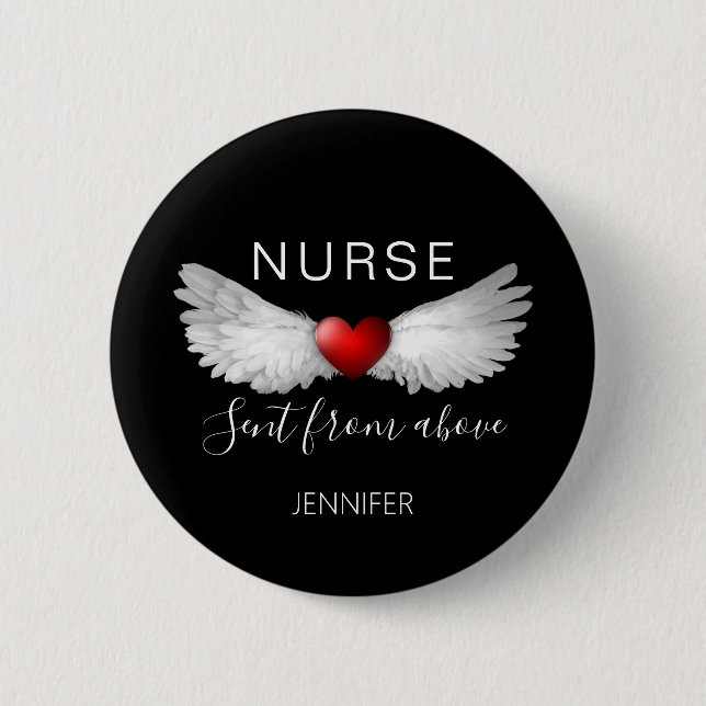 Nurse Medical Red Heart Angel Wings Customised 6 Cm Round Badge (Front)