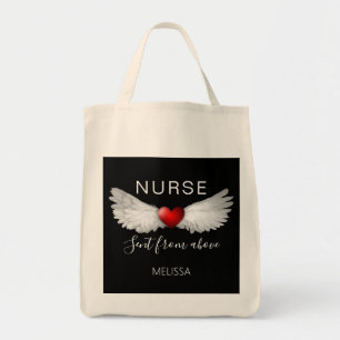 Nurse Medical Red Heart Angel Wings Personalised Tote Bag