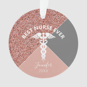 Nurse Medical Rose Gold Glitter Christmas Name Ornament