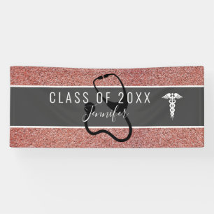 Nurse Medical Rose Gold Glitter Graduation Party Banner