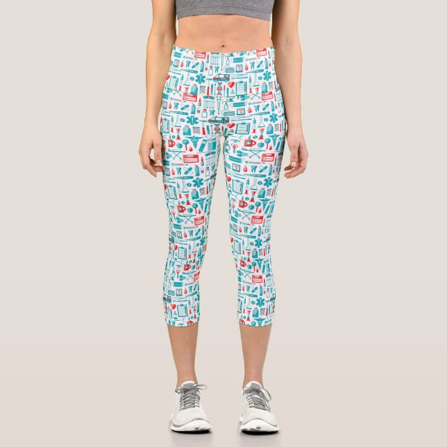 Nurse Medical Staff Hospital Volunteer Cute Custom Capri Leggings (Front)