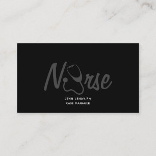 Nurse Medical Stethoscope Black Grey Script Business Card