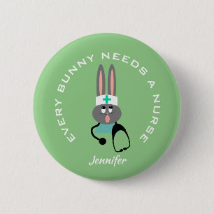 Nurse Medical Stethoscope Bunny Mint Green Custom 6 Cm Round Badge