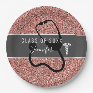 Nurse Medical Stethoscope Graduate Party Glitter Paper Plate