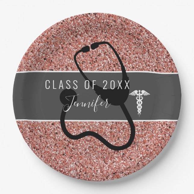 Nurse Medical Stethoscope Graduate Party Glitter Paper Plate (Front)