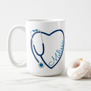 Nurse Medical Stethoscope Heart Blue Fun Coffee Mug