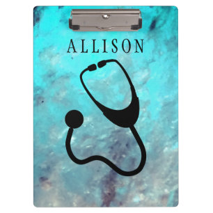Nurse Medical Stethoscope Marble Turquoise Custom Clipboard