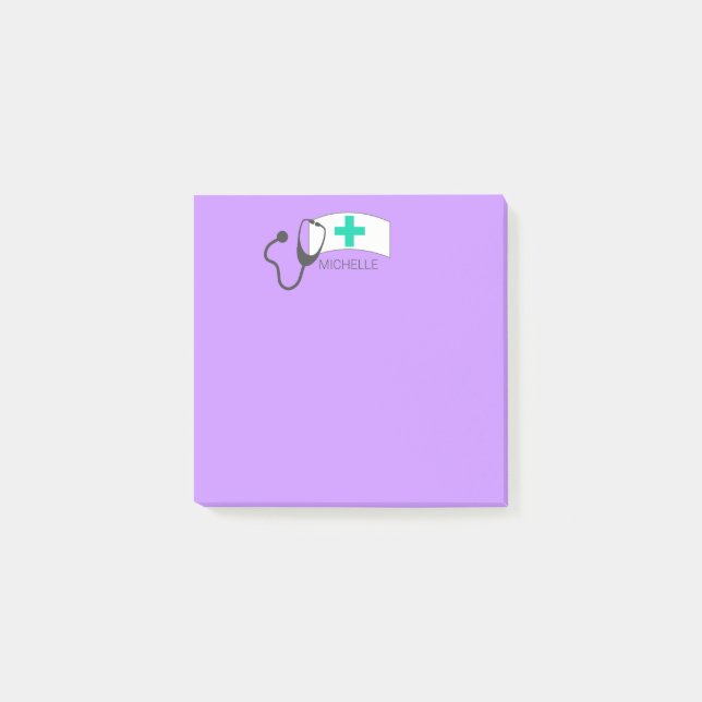 Nurse Medical Stethoscope Nurses Hat Pastel Purple Post-it Notes (Front)