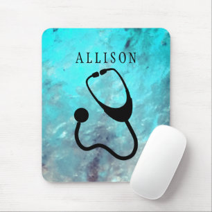 Nurse Medical Stethoscope Turquoise Marble Custom Mouse Mat