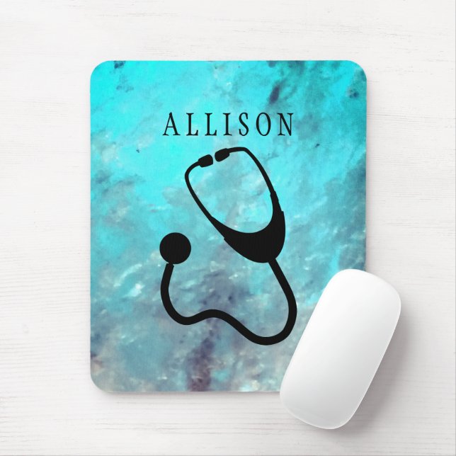 Nurse Medical Stethoscope Turquoise Marble Custom Mouse Mat (With Mouse)