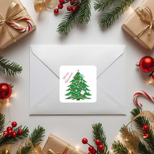 Nurse Merry Christmas Tree Square Sticker