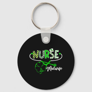 Nurse Midwife Stethoscope Shamrock St Patricks Day Key Ring