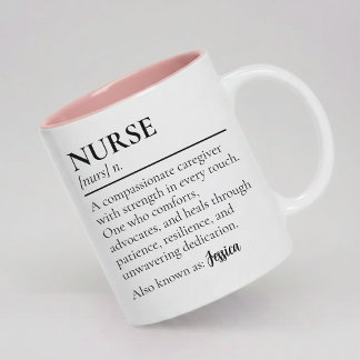 Nurse | Modern Script Nurse Definition with Name Two-Tone Coffee Mug