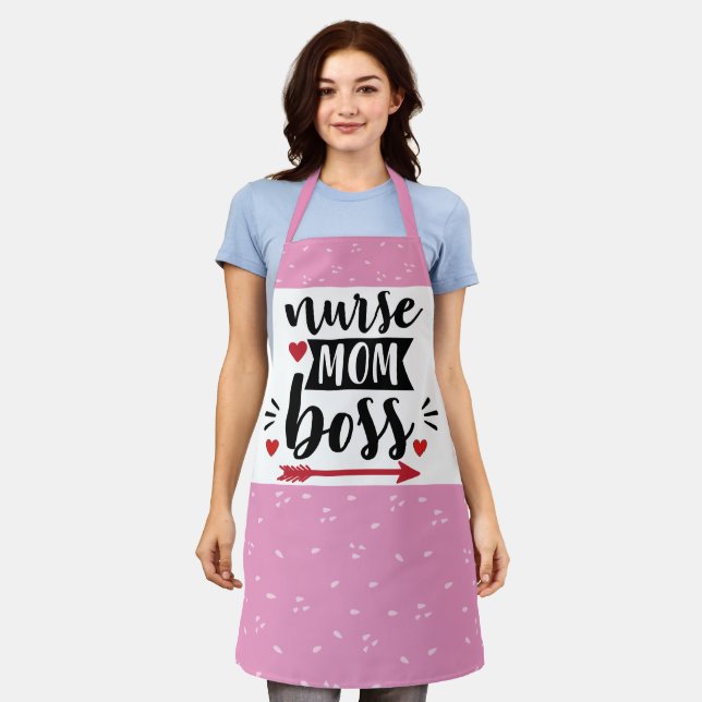 Nurse mum boss typography pink floral pattern  apron (Worn)