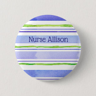 Nurse Name Tag Periwinkle Blue Watercolor Stripes 6 Cm Round Badge