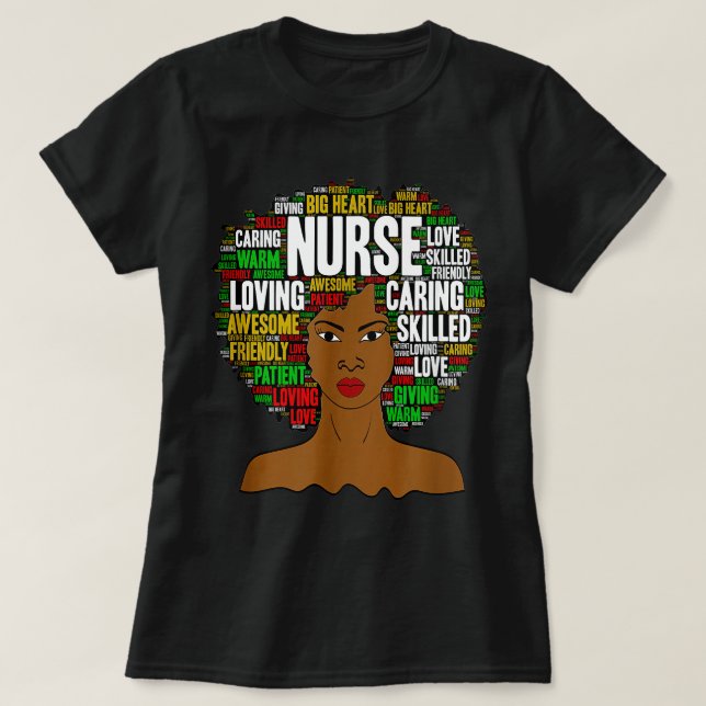 Nurse Natural Hair Afro Words in Afro for Women T-Shirt (Design Front)