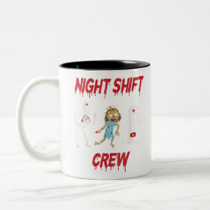 Nurse Night Shift Crew Ghost Skeleton Zombie Funny Two-Tone Coffee Mug