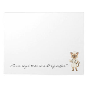 Nurse Notepad with Cute Cat Holding Coffee for Cat