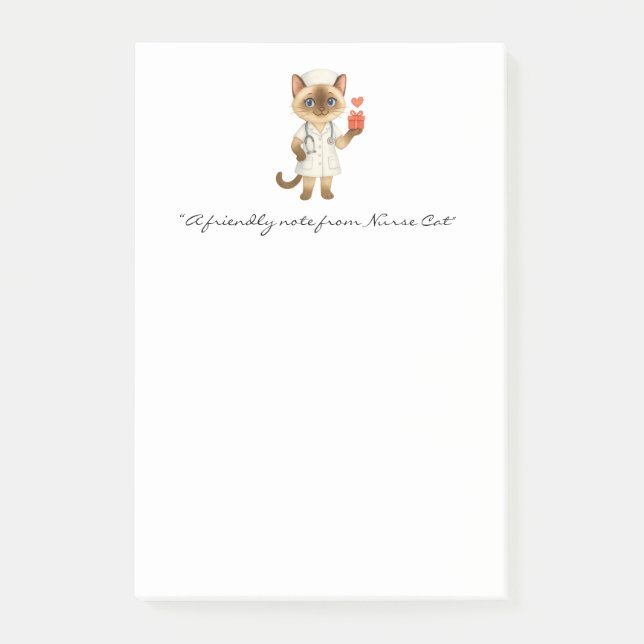 Nurse Notepad with Cute Cat Holding Gifts (Front)