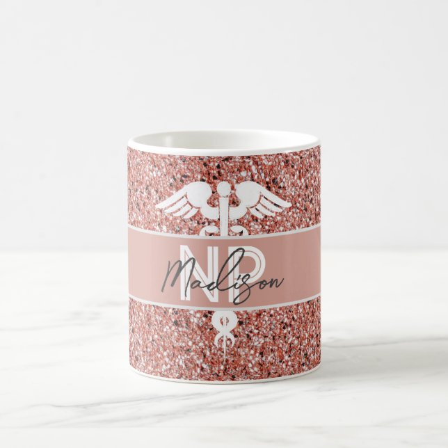 Nurse NP Graduate Modern Rose Gold Script Name Coffee Mug (Center)