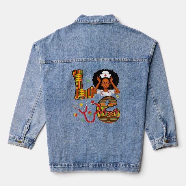 Nurse Nursing Black Girl Magic Juneteenth Black Hi Denim Jacket (Back)