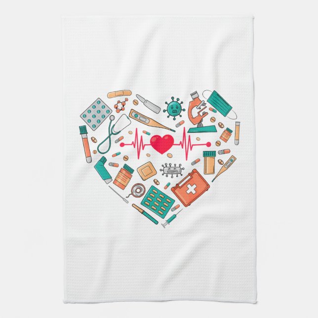 Nurse Nursing Heart Tool Tea Towel (Vertical)