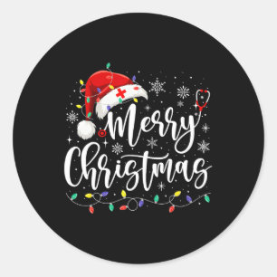 Nurse Nursing Rn Lpn Stethoscope Christmas Lights  Classic Round Sticker