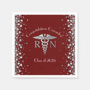 Nurse Nursing School Graduation Maroon Silver Napkin