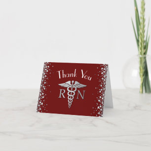 Nurse Nursing School Graduation Maroon Silver Thank You Card