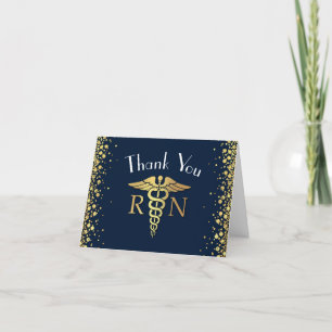 Nurse Nursing School Graduation Navy Blue Gold Thank You Card