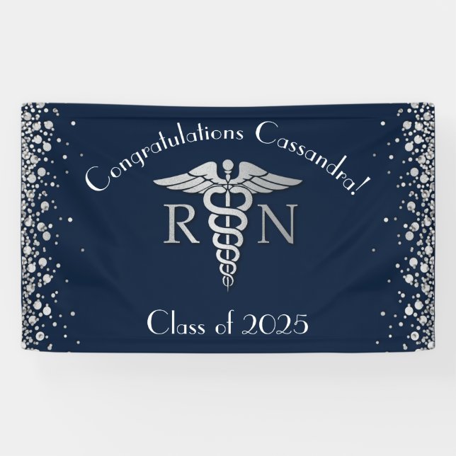 Nurse Nursing School Graduation Navy Blue Silver Banner (Horizontal)