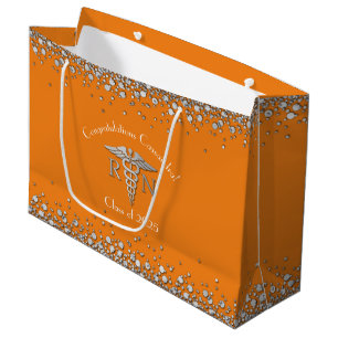 Nurse Nursing School Graduation Orange Silver Large Gift Bag