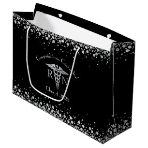 Nurse Nursing School Graduation Party Black Silver Large Gift Bag