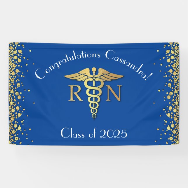 Nurse Nursing School Graduation Party Blue Gold Banner (Horizontal)